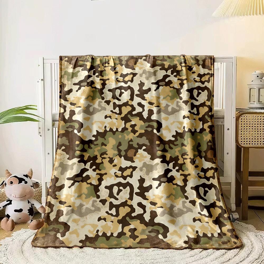 Earth-toned camouflage pattern with irregular, abstract organic shapes. for all seasons blanket lunch break throw gift 80cm x 120cm
