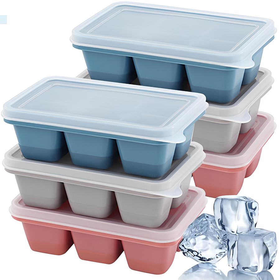 1pc Soft Silicone 6-Grid Ice Tray with Cover Household Homemade Ice Cubes Mold for Bubble Water Beverage Easy to Store Ice Molds