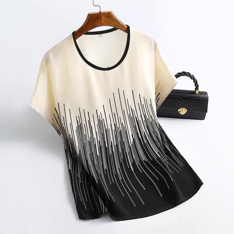 

Футболка Summer Ice Silk Printed, женская, свободный топ, большая рубашка для мам 3XL чёрный