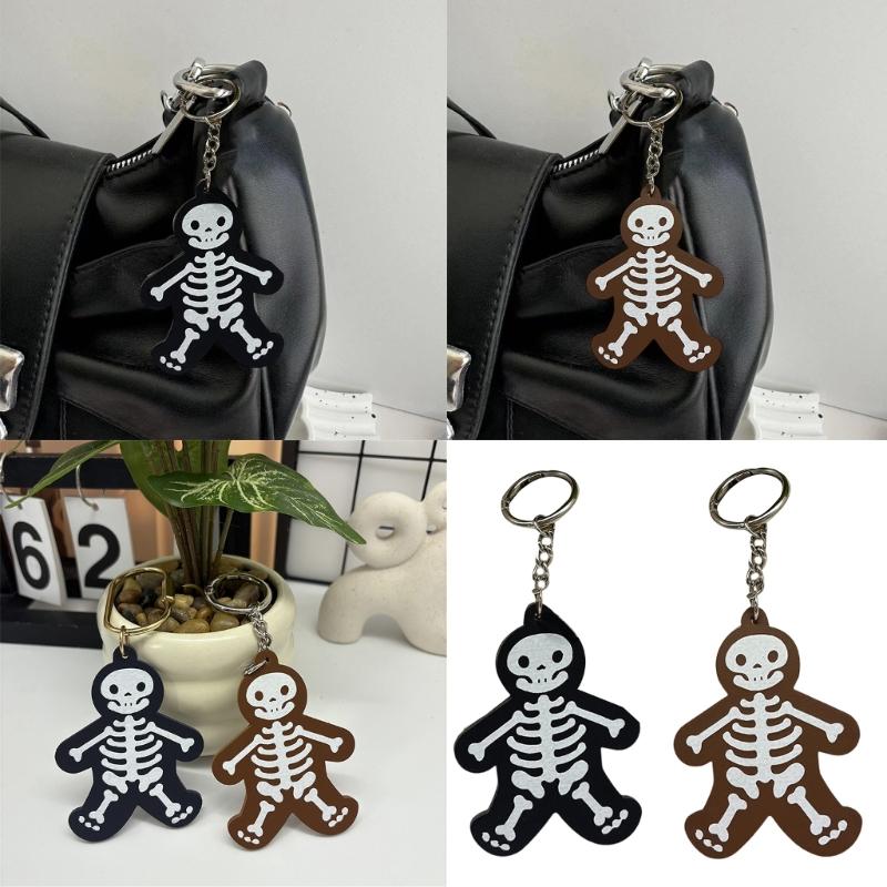 Practical Leather Keychain Feature Gothic Skeleton Charm For Year Round Style And Special Occasion Accessorizing