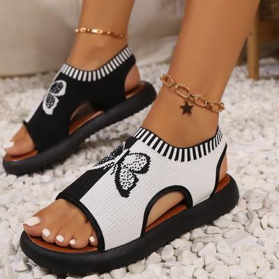 Damen Sommer Farbkombination Runde Spitze Fliegendes Gewebe Muffin-Sohle Mode Römischer Stil Set Damen Übergroße Sandalen