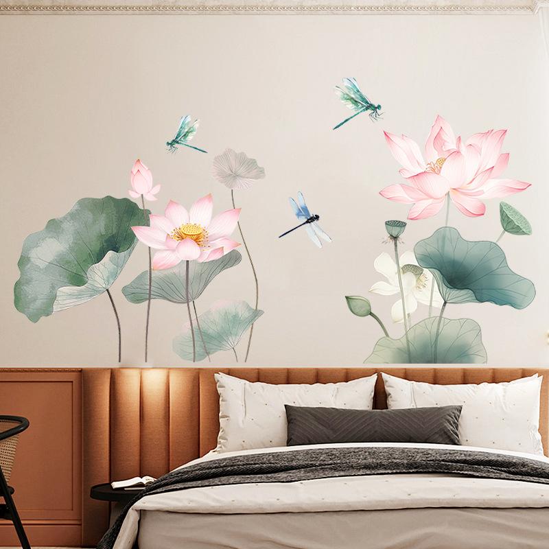 Ink Lotus Wall Sticker Self Adhesive Removable Living Room Sofa Bedroom Home Decor