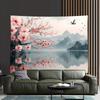 1pc Vintage 3D Cherry Blossom and Mountain Lake Tapestry- Polyester Fabric, Suitable for Living Room, Bedroom, Office Decoration