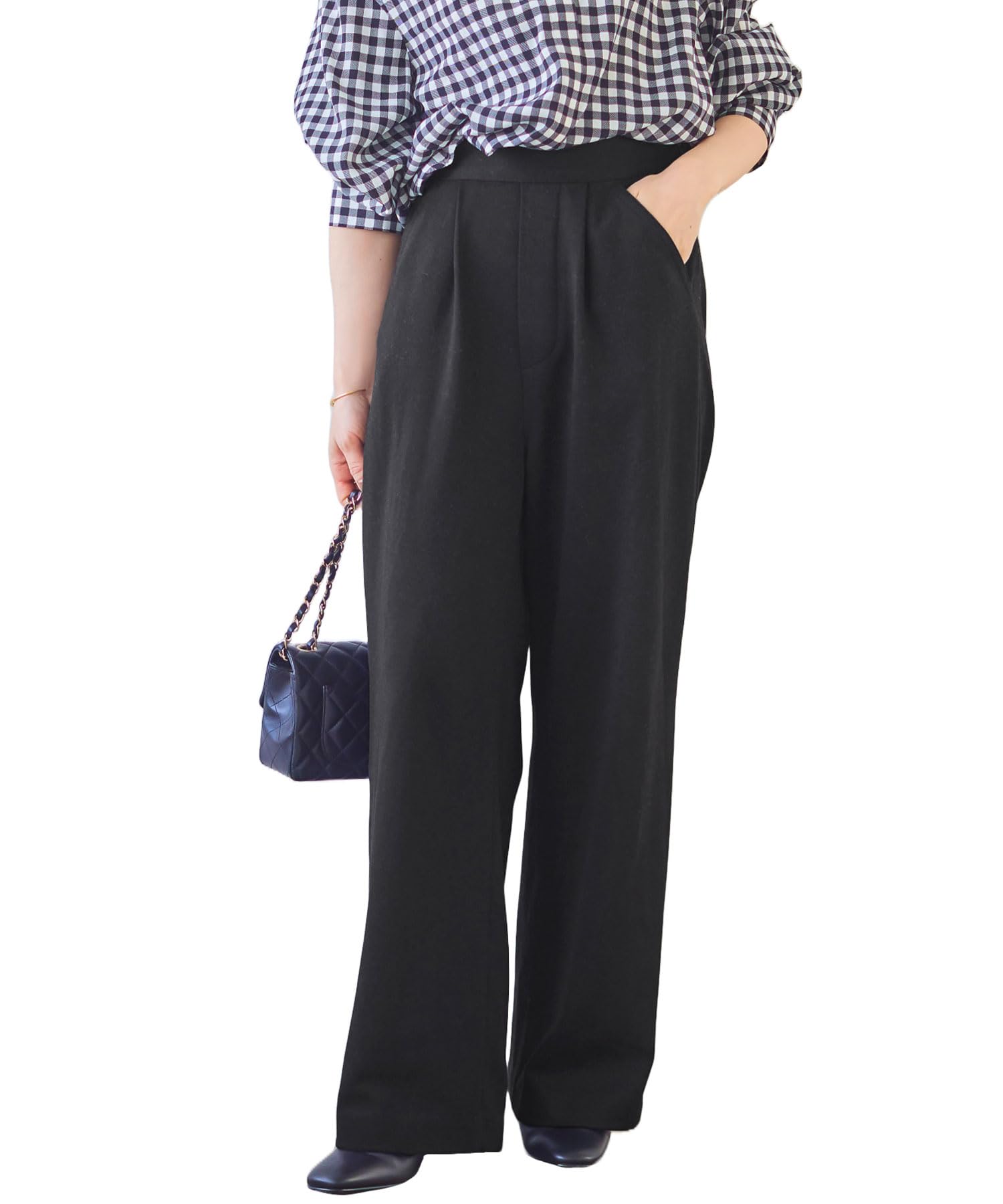 

Tanaka Straight Jersey Pants for Short Height Black [Kobe Lettuce] [Akiko Collaboration] Wide-leg Women, [M3363] M, Long,