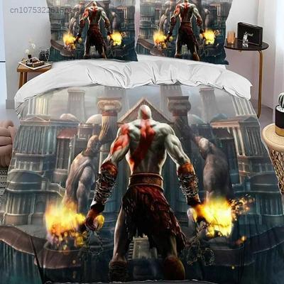 Game God Of War Kratos Bedding Set Printed Bed Set With Pillowcase Duvet Cover Soft Queen King Size Bedclothes Home Boys Adult