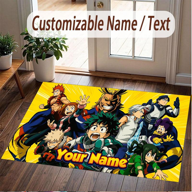 Custom Name Crystal Velvet Rug,My Hero Academia Comfortable Anti Slip Floor Mat For Room Decoration