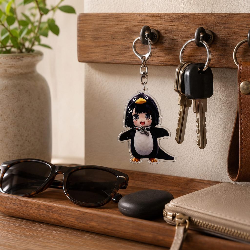 Acrylic Keychain with Fun Expression Design - Cute Penguin Bag Charm for Backpack Purse