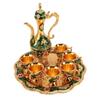 8PCS Zinc Alloy Wine Pot Kit Gold Green Teapot Tea Service Set Turkish Tea Set  For Birthday