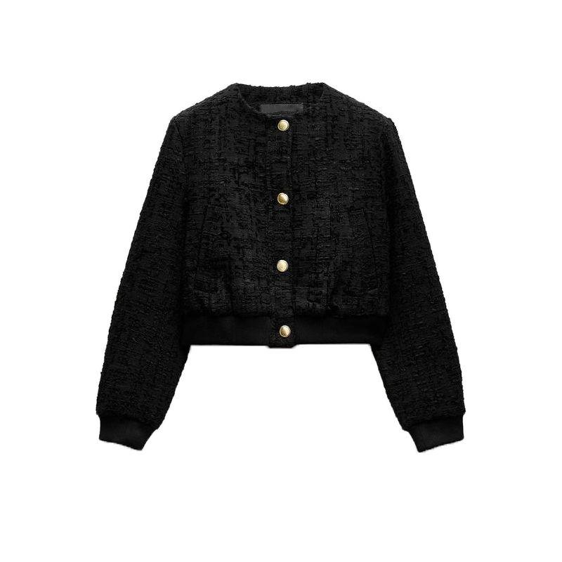 

Весна Новая Женская Одежда Мода Ветер Элегантная Текстура Круглый Вырез Длинные Рукава Повседневная Куртка Пилота 3046329 Black L