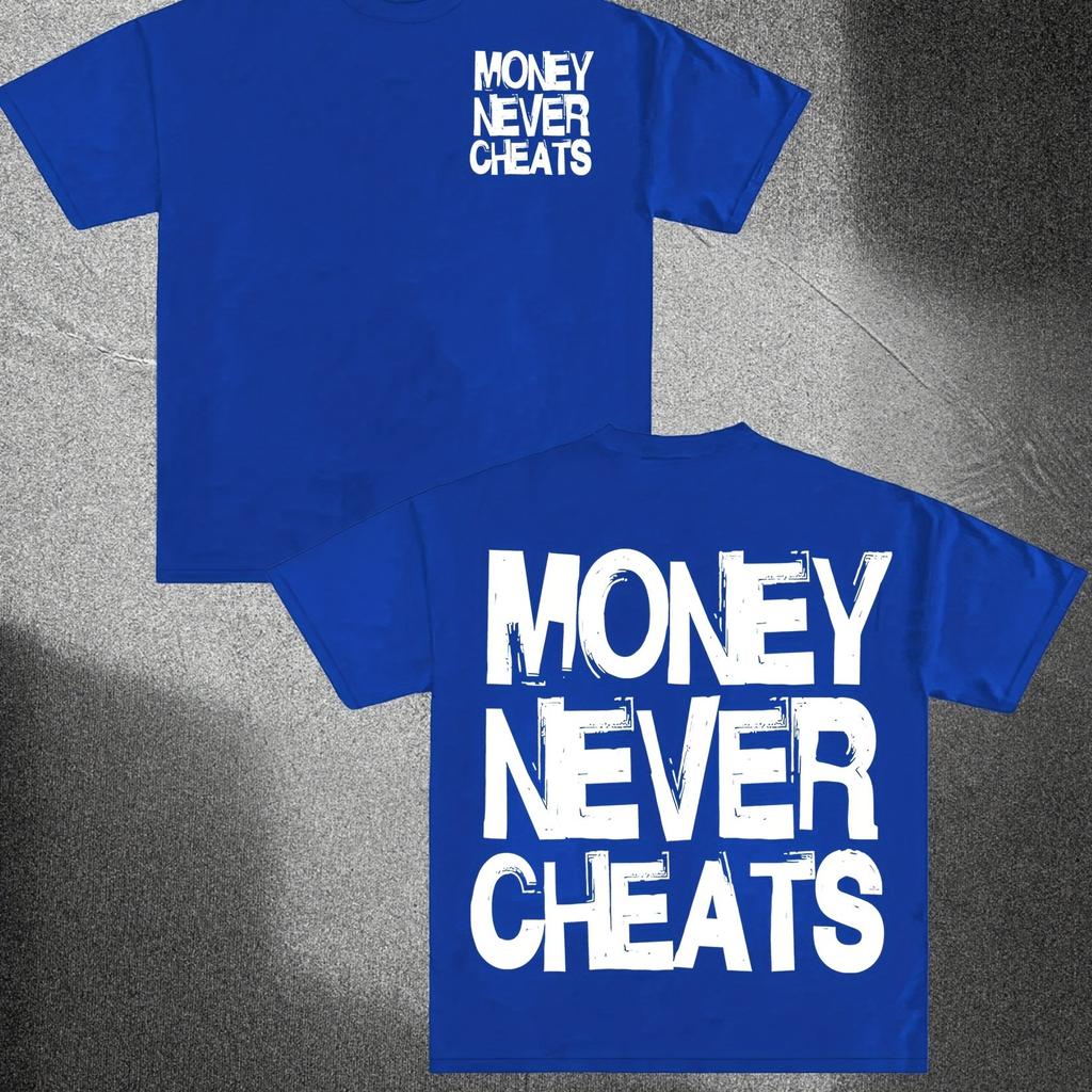 Geld betrügt nie Grafik Baumwoll-T-Shirt für Herren Königsblau Lässig Rundhalsausschnitt Kurzarm Unisex Lockere Passform Vielseitiger Stil