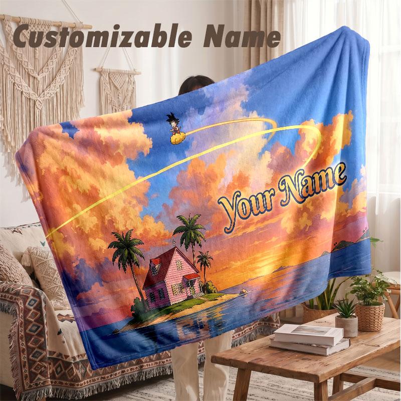 Custom Name Flannel Blanket,Dragon Ball Lightweight Warm Bed Blanket For Couch & Holiday Gift