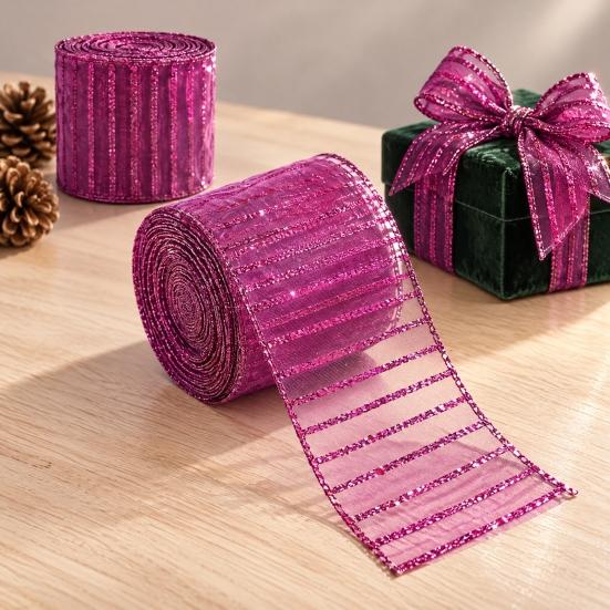 Wired Ribbon for Seasonal Decor Stripe Sequin Christmas Ribbon, Glitter Polyester Fabric Wide Craft Decorative Gift Wrapping Ribbons Wreath