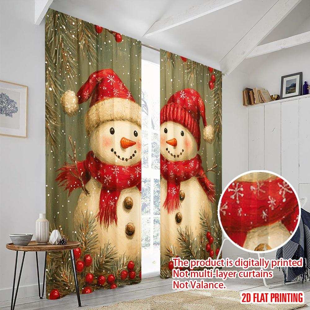 2pcs  2D plane printing Popular Curtain Panels Cute Snowman Christmas Holiday_d (2) Polyester Fabric (without rod) Holiday for