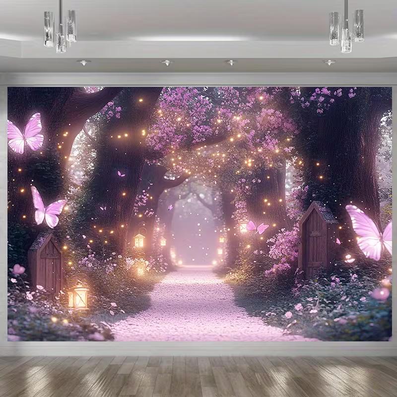 

2D Whimsical Woodland Backdrop with Glowing Lanterns for Events and TV Shows 47.2x31.5inch/120*80cm