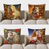 Home Decor Christmas White Horse Decorative Throw Pillow Pattern Cushion Cover Suitable For Sofa Bedroom Car Pillow Cover