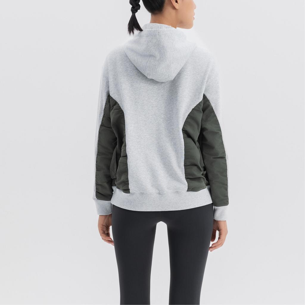 DECATHLON Soft Warm Paneled Hooded Long Sleeve College Sweatshirt Women's Grey/Khaki Green