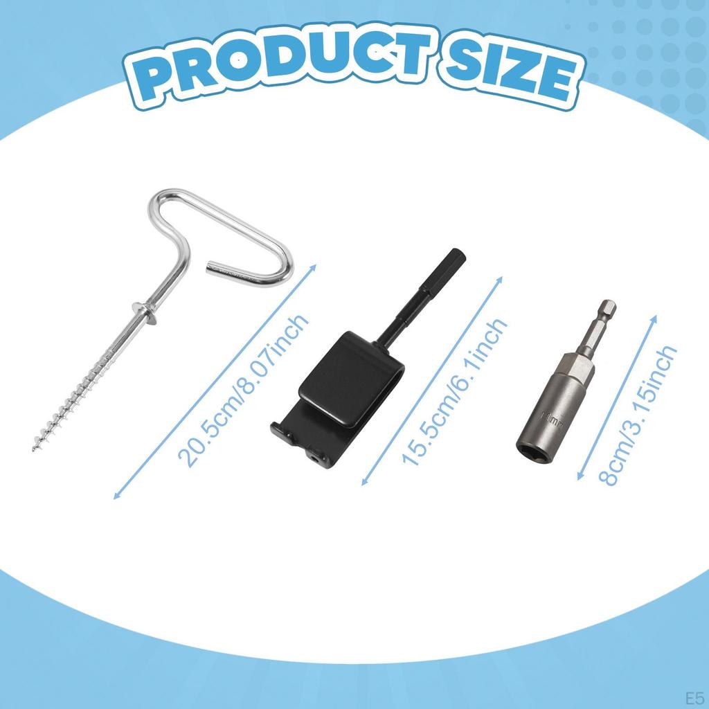 4 Ice Shelter Anchors, Heavy Duty Metal Tent Pegs, with Power Drill Adapter