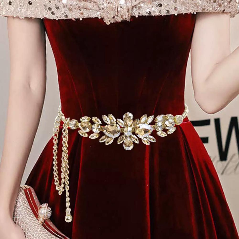 Gold Belt Adjustable Fashion Belt Rhinestone Belt Stylish For Dress Accessory Prom Women