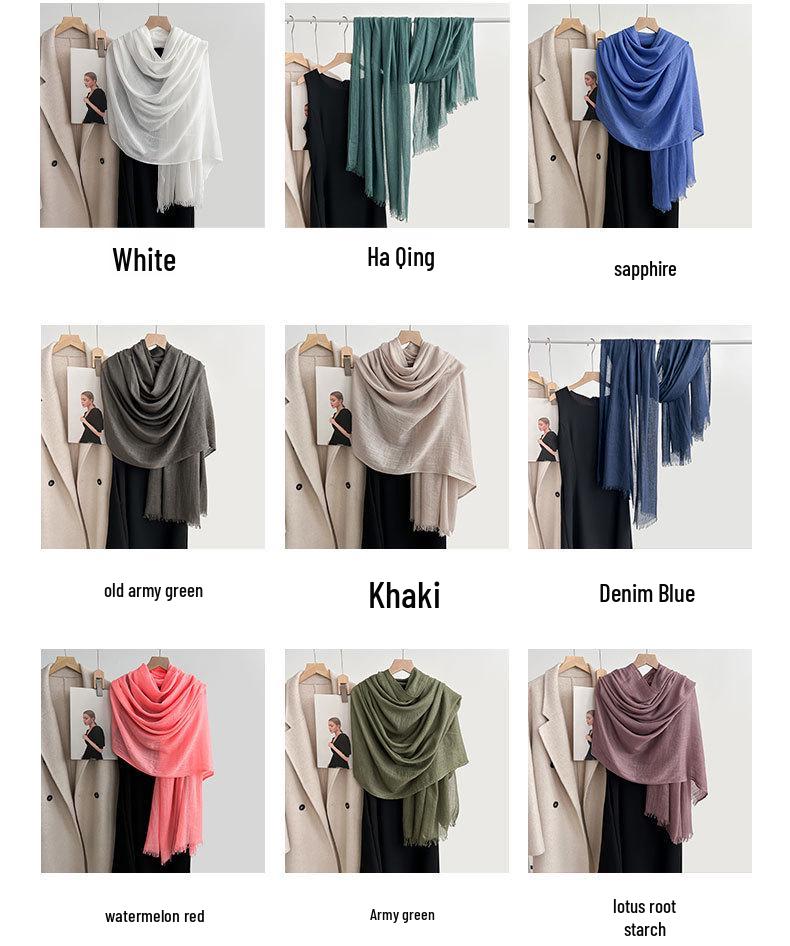 Artistic Cotton and Linen Scarf - Solid Color, Japanese & Korean Style, Women's Shawl for Air-Conditioned Rooms, Outerwear, Sun Protection