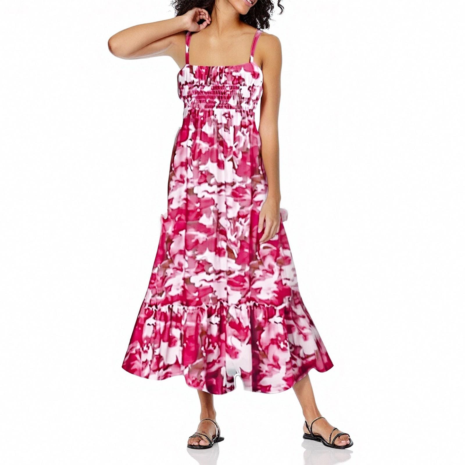 

Жіноча літня максі-сукня без рукавів із квітковим ремінцем, пляжна довга сукня в стилі бохо, пляжний одяг для відпустки L