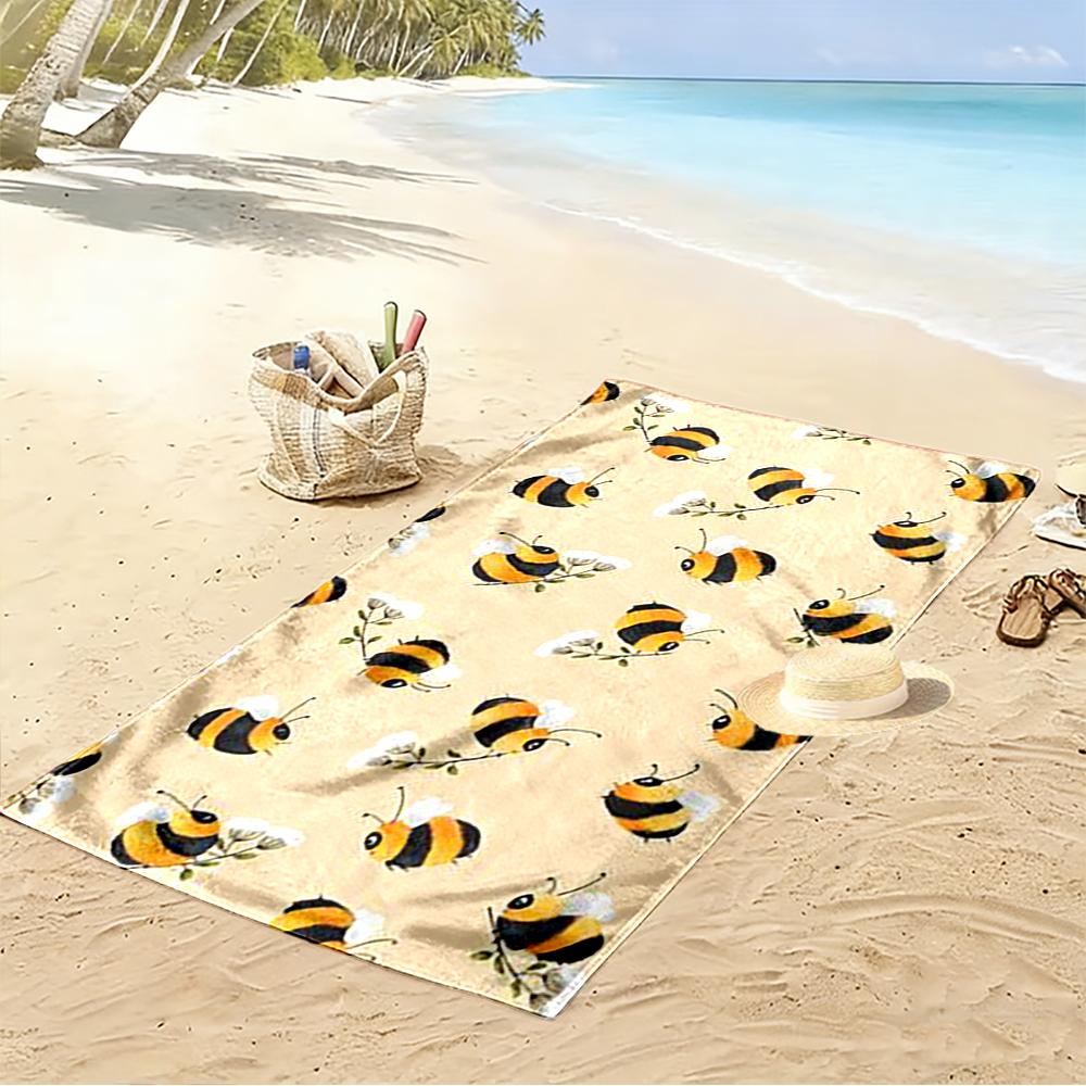 Cute Bumblebee and Flowers Pattern Beach towel quick-drying for travel outdoor sports jogging beach and swimming