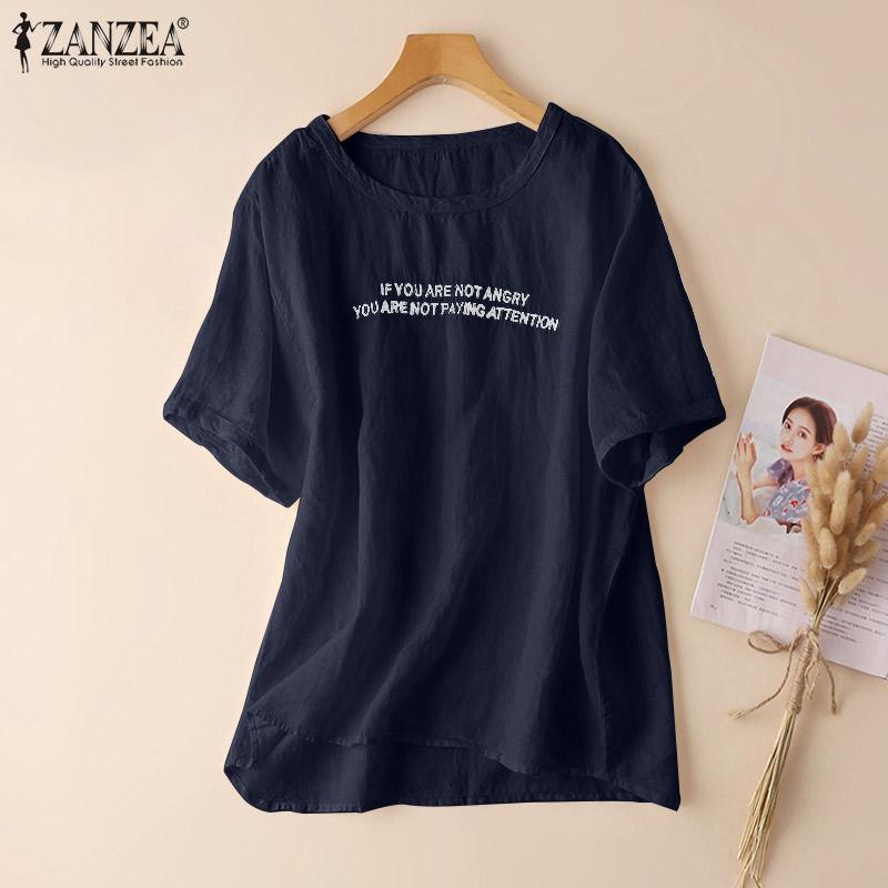 

ZANZEA Женщины O-образный вырез Короткий рукав Футболка Летняя Свободная Повседневная Хлопчатобумажная футболка Топы