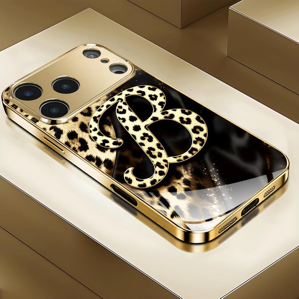 Unique Leopard print gold Luxurious High-end Phone Case Electroplated Glass PhoneCase for iPhone 17 16 15 14 13 12 11pm Pro Plus