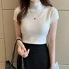 Semi-turtleneck short-sleeved knitted sweater women's spring and autumn sweet bottoming shirt slim-fitting short vest top outside