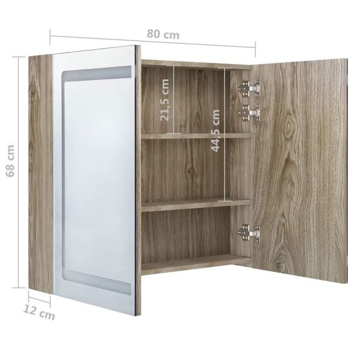 VidaXL Armoire de salle de bain à miroir LED Chêne 80x12x68 cm 326515