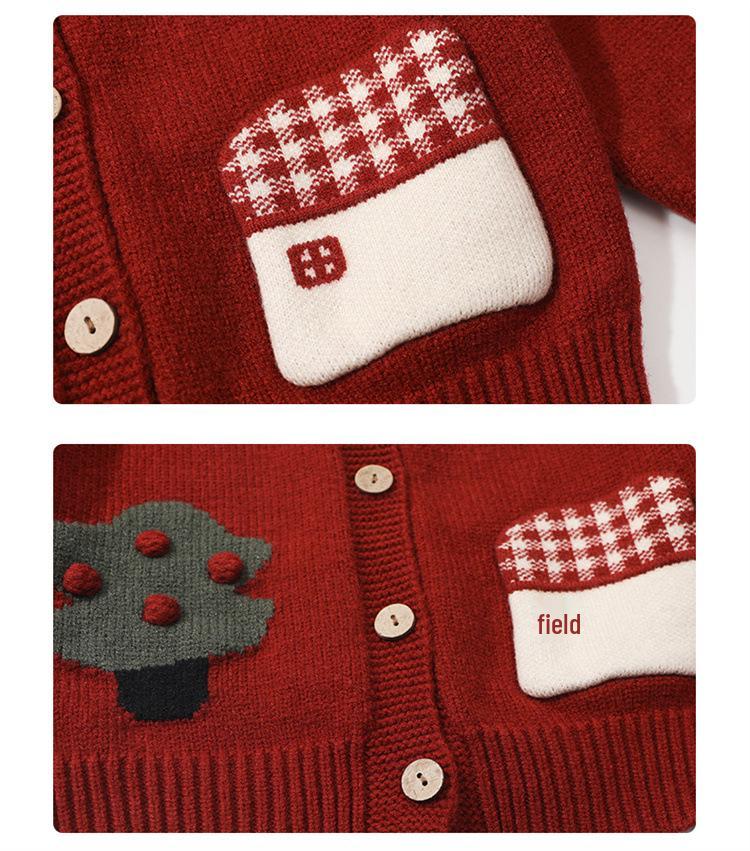 2025 Girls' Fashionable Cartoon Cardigan Sweater, Korean Style, Lace Trim for Spring and Autumn.