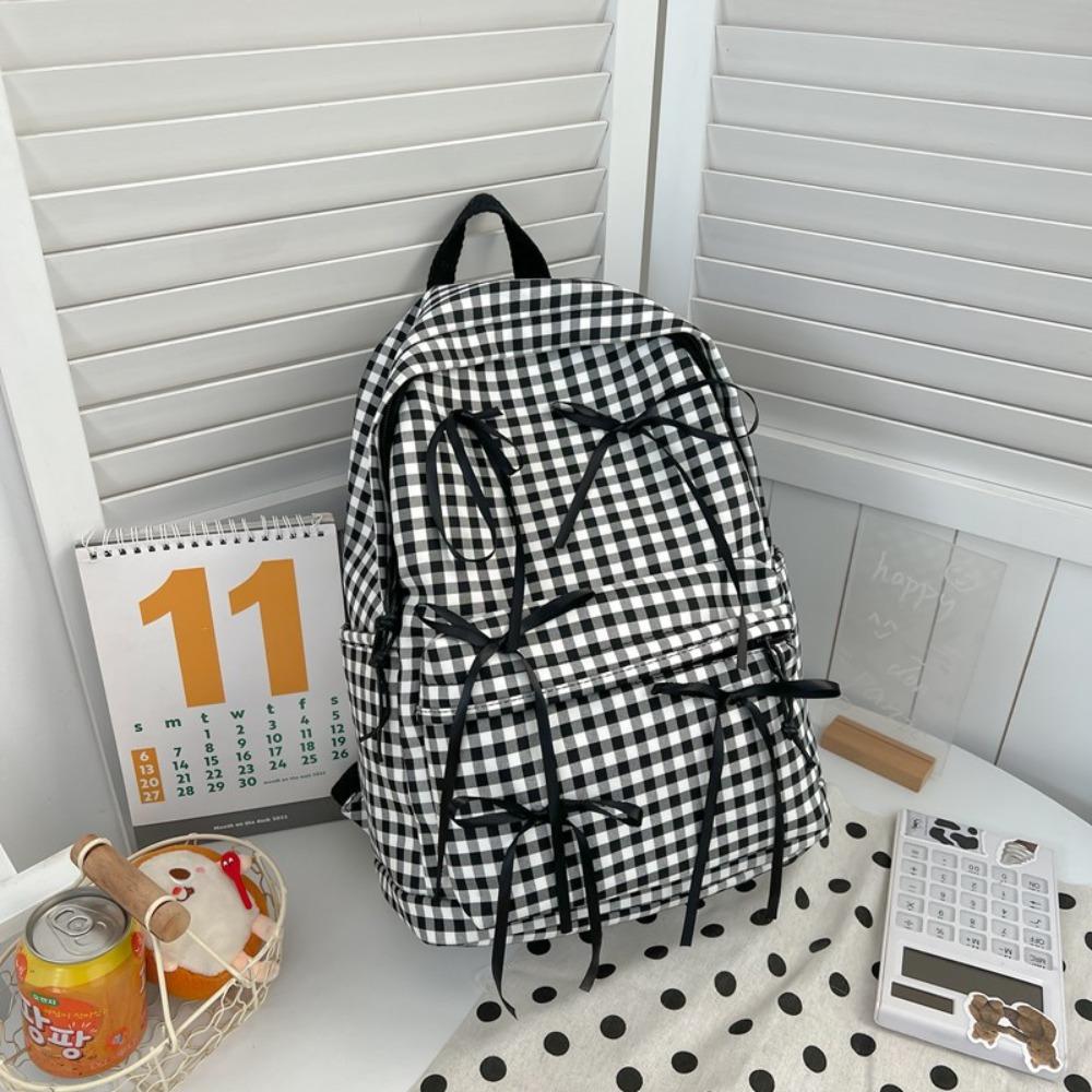 New Ribbon Bow Students Backpack Y2k Large Capacity School Bag Plaid College Backpack Students