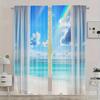 2PCS Classic Polyester Curtains – Tropical Blue Ocean & Beach Scene   Ocean-Themed for Bedroom & Living Room