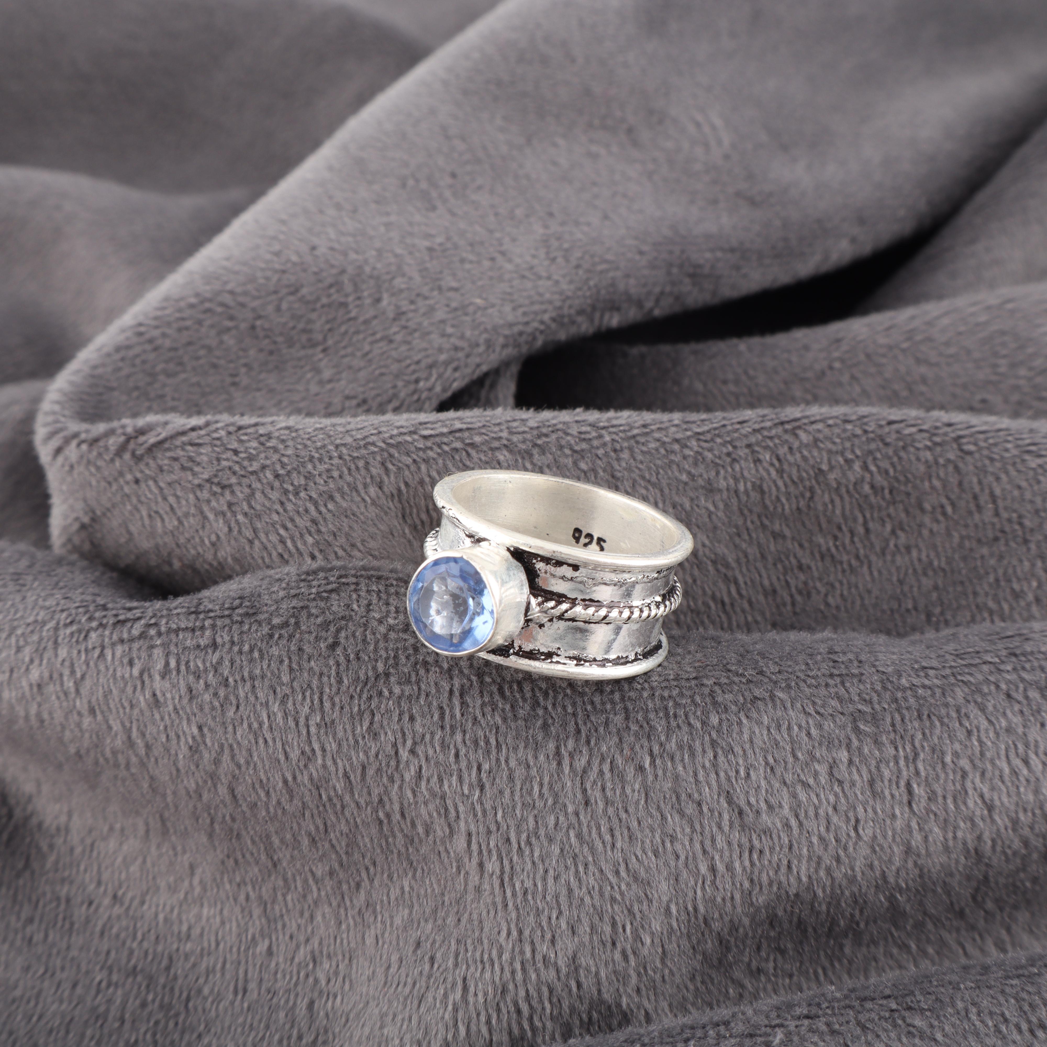 

Кольцо ручной работы с драгоценным камнем танзанит, кольцо из цельного серебра 925 пробы, старинные ювелирные изделия, кольцо для подарка на помолвку 11.5 синий