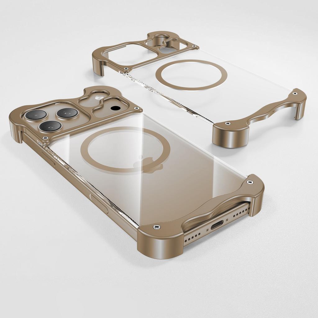 Frameless Magnetic Case For iPhone 17 Air 16 15 Pro Max Magnetic Cover Metal Corner Pad Protection PC HD Transparent Back Panel