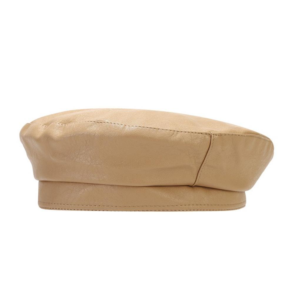

Fashionable PU Leather Pearl Bow Beret Korean Style British Style Artist Hat Solid Color Retro Design Painter Hat Streetwear