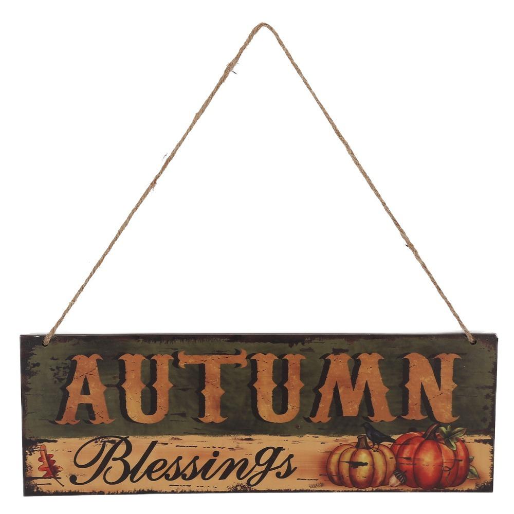 Pumpkin Sunflower Pattern Wooden Door Hanging Plaque 15.0x5.2in No Tools Needed Hanging Welcome Board Indoor Outdoor Use