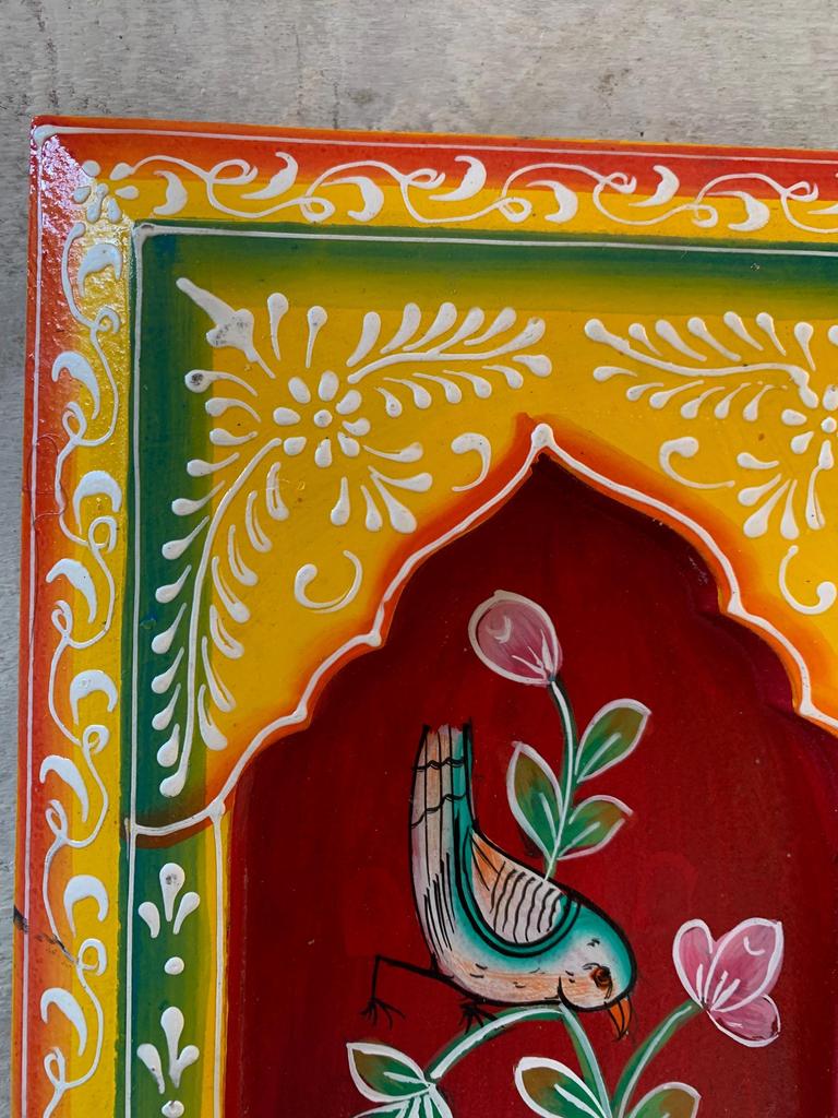 Hand-Painted Floral Wood Wall Frame: Vintage Indian Art Decor