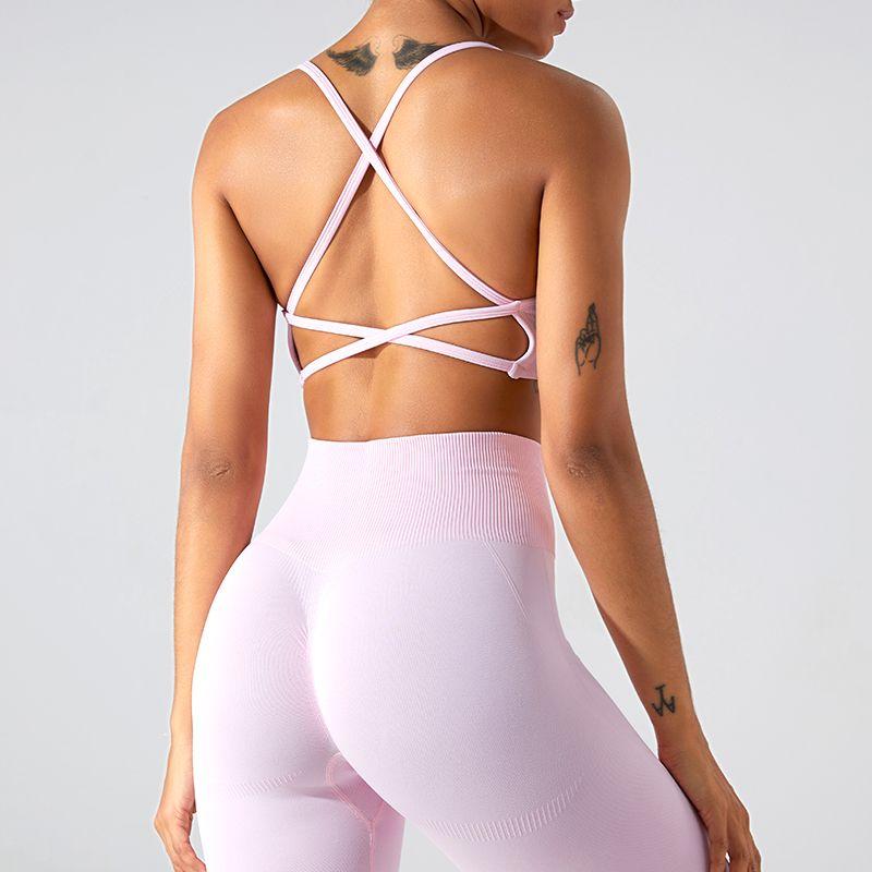 

Beauty Back Sports Underwear Women Shockproof Running Outer Wear Cami Fitness Bra Backless Sexy Yoga Clothes Top M Pink