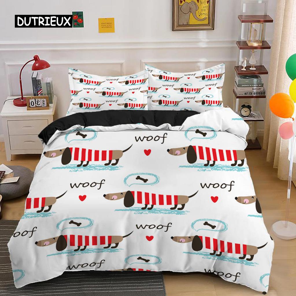 Dachshund Duvet Cover Set Cartoon Style Dachshunds King Size Bedding Set for Dog Lovers Kids Teens 2/3pcs Twin Comforter Cover