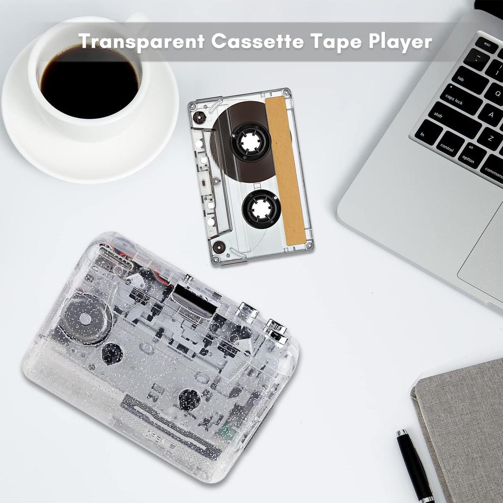 Snsowed Portable USB Cassette Transparent Cassette Tape Player with USB USB Cassette Capture Player, 2.0 Port,