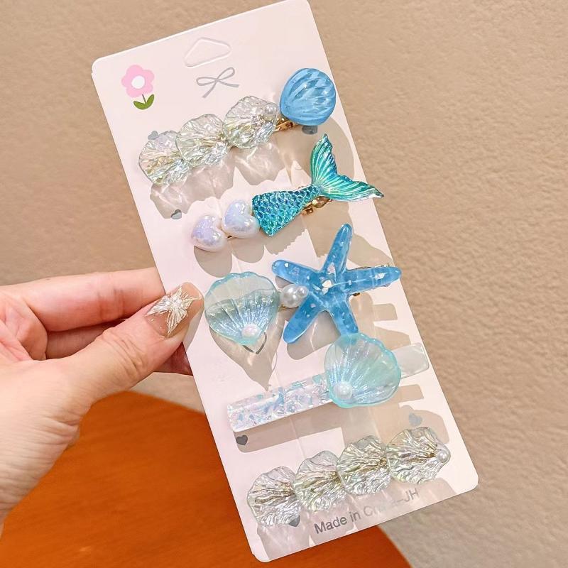 5Pcs Girls Cute Mermaid Ocean Hair Clips Starfish Shell Design Non Slip Grip For Daily Wear Birthday Parties Beach Trips