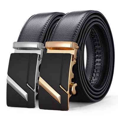 Pánský pásek z pravé kůže s automatickou přezkou, hovězí kůže, slitina, business casual, kalhotový pásek, pro střední věk a mladé muže