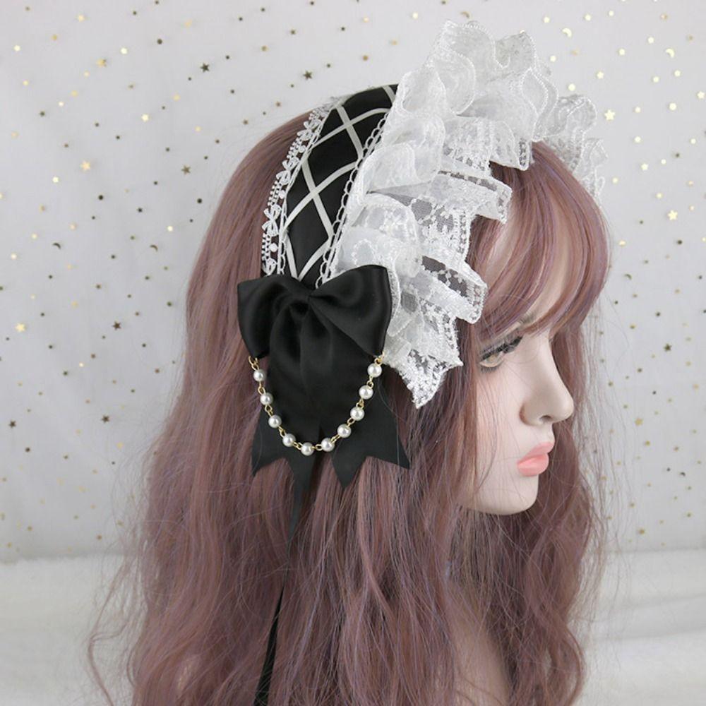 Sweet Ruffled Hairband Ribbon Bow Lolita Hair Clip Creative Maid Cosplay Headdress  Party