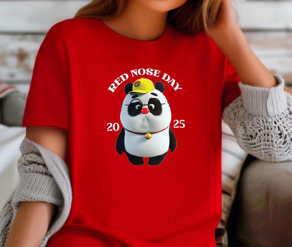 Custom printed tshirt uk ,2025 Red nose day kids comic t-shirt , Red Nose Panda S