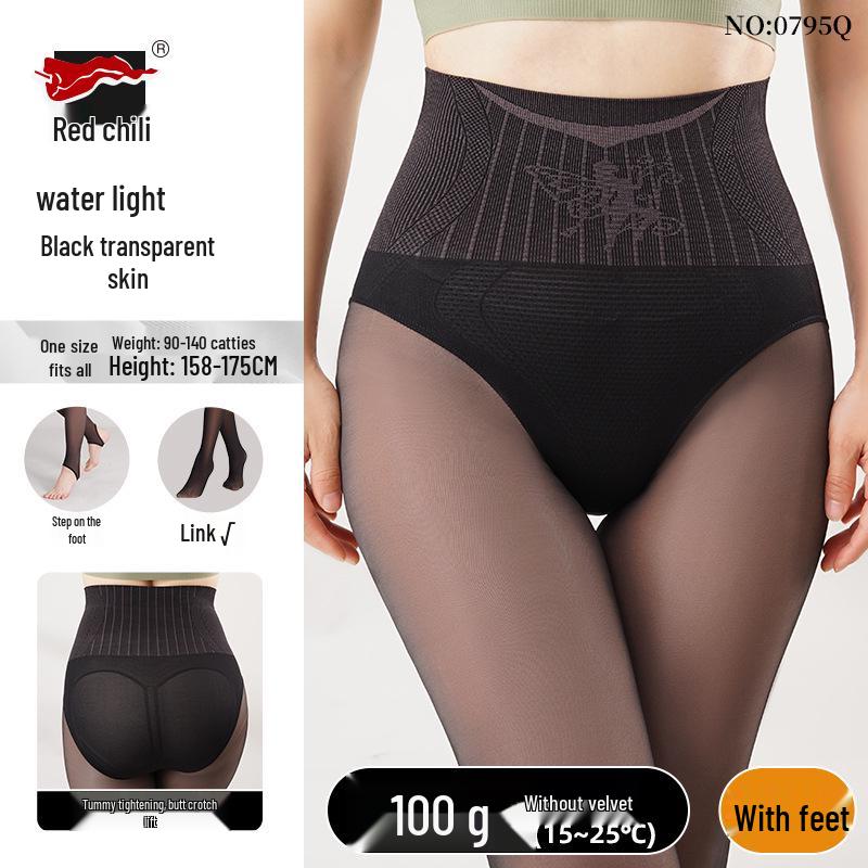 Red Pepper Sheer Black One-Piece Pants - Women's Autumn/Winter Bottoming Tights with Abdominal and Hip Support, Bare Leg Effect.