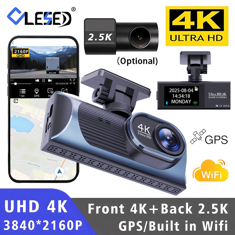 4K WIFI Dash Cam GPS 3840*2160P Car DVR Front and 2.5K Rear Dual Lens Auto Car Camera With Night Vision G-Sensor 24H Parking