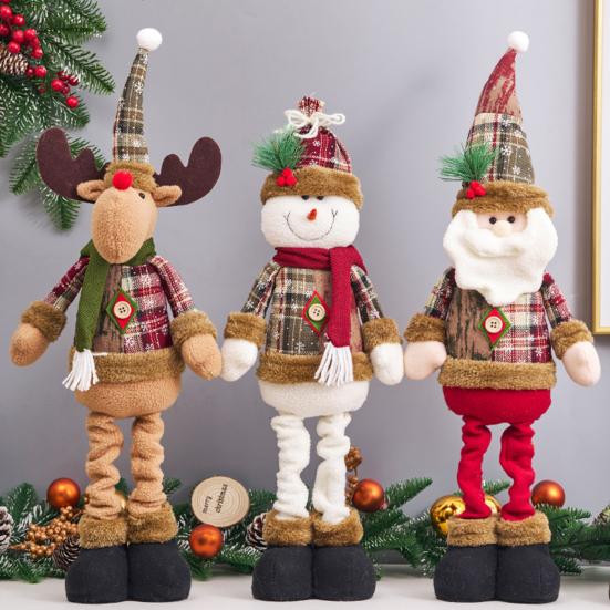 Christmas Doll Ornament Telescoping Leg Plush Doll Toy Stuffed Santa Snowman Reindeer
