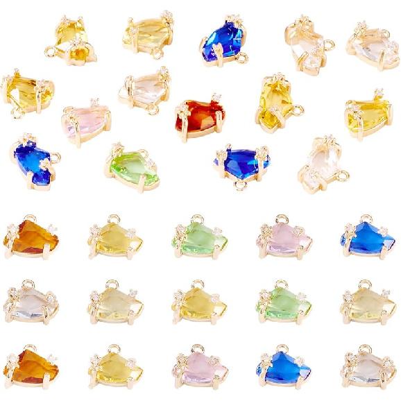 Pandahall 12Pcs 18K Gold Plated Rectangle Charms Cubic Zirconia Birthstone Charms Brass Crystal CZ Stone Pendants with Jump Ring for Jewelry Making