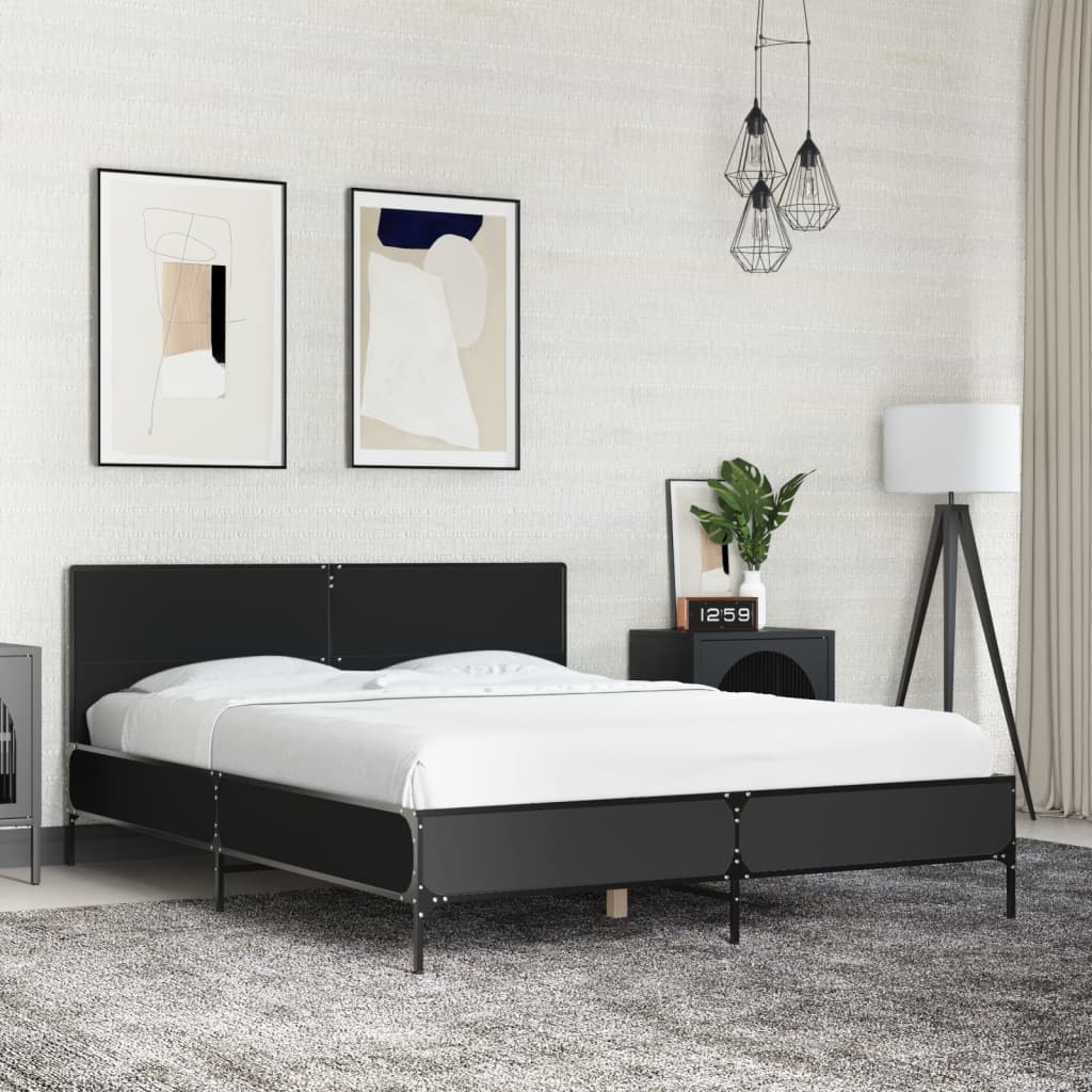 Bed Frame Black 120x190 cm Engineered Wood and Metal