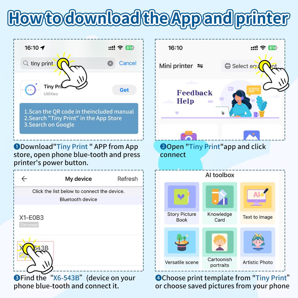 Mini Portable Wireless Printer X18 With 5 Rolls Paper Bluetooth Phone Connection HD 200dpi Photo/Document Printing